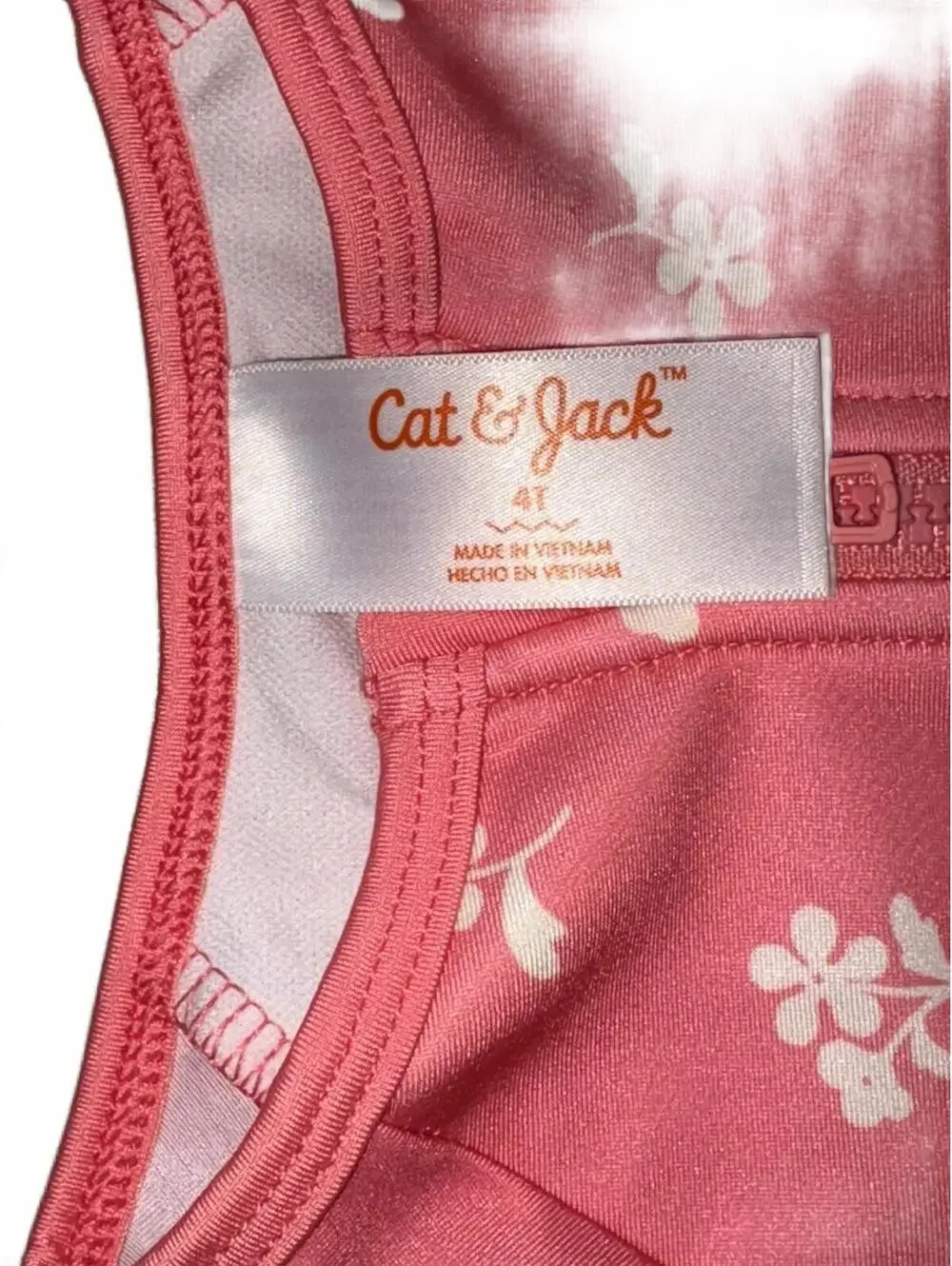 NEW! Cat & Jack Girls' 4T Coral Pink Floral Long Sleeve Swim Suit